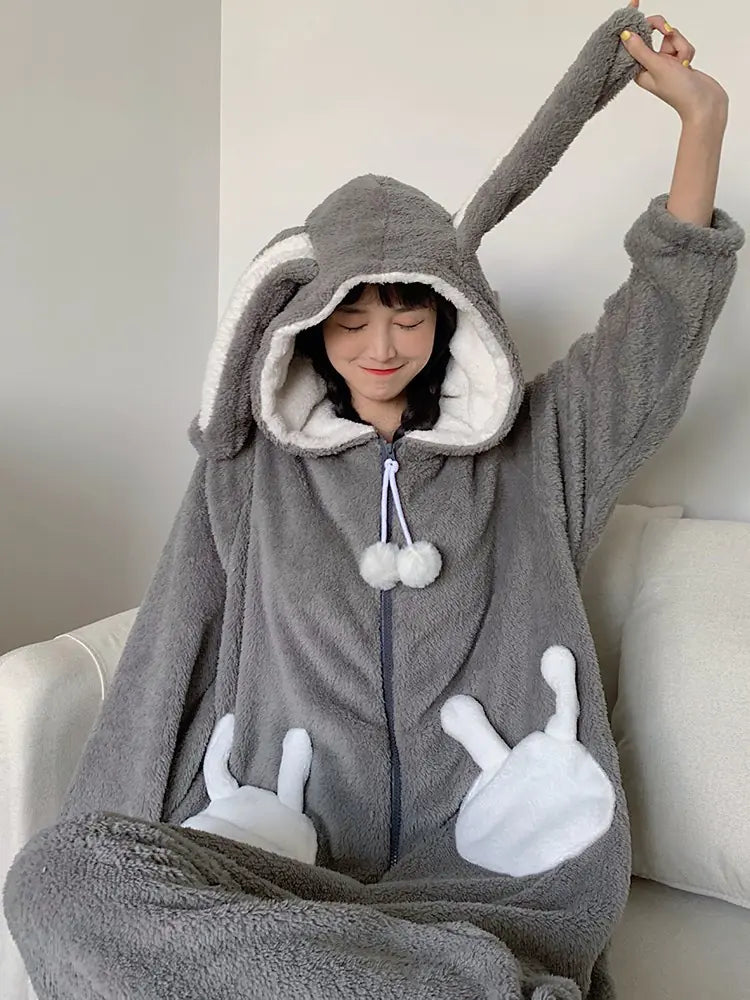 Cute Coral Velvet Winter Rabbit Onesie
