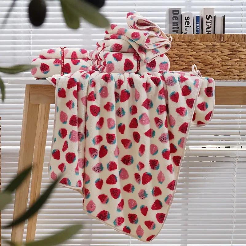 Strawberry Cotton Bath & Hand Towel
