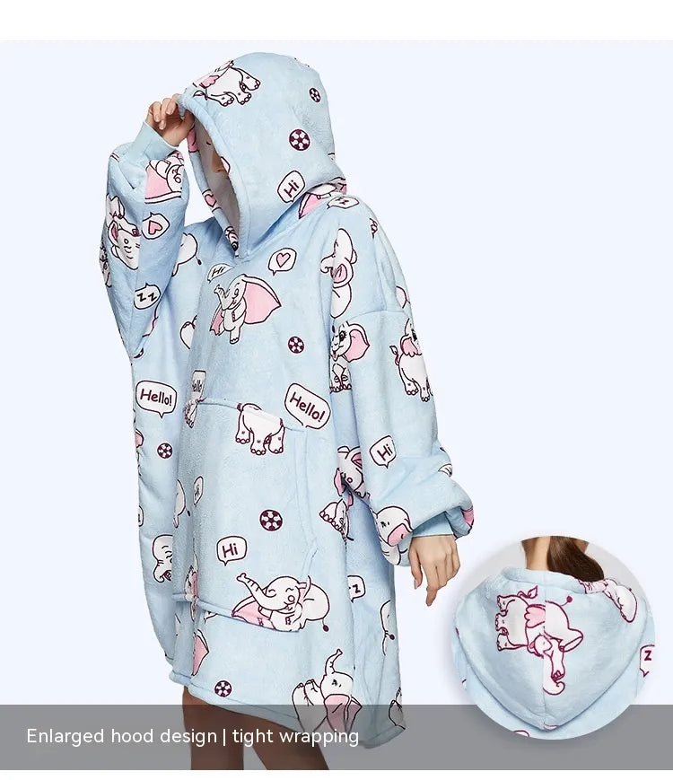 Adult Unisex Flannel Lazy Blanket Hooded Blanket