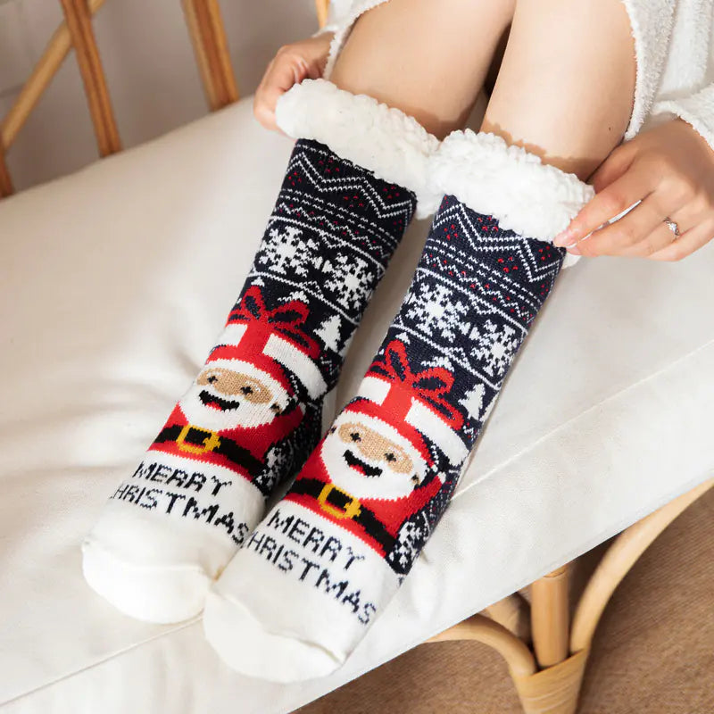 Winter Christmas Plush Coral Fleece Home Socks