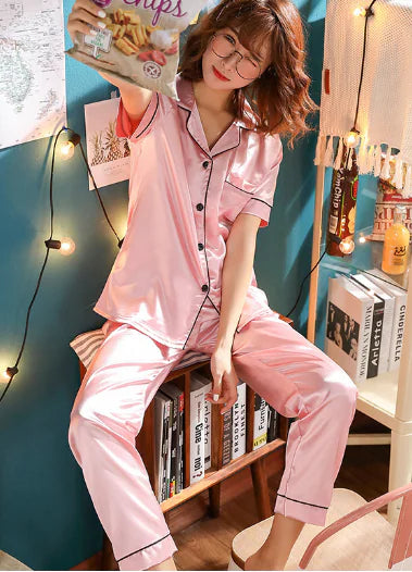 Ladies Short Sleeved Silky Pyjamas