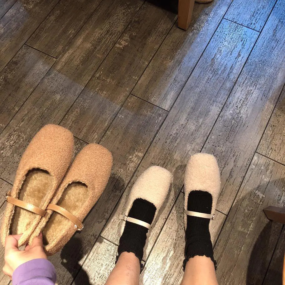 Women's Fuzzy Slippers with Lambswool Sole