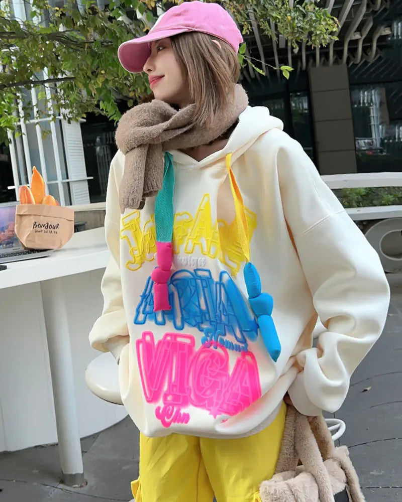 Loose Casual Women's Velvet Padded Hooded Sweatshirt