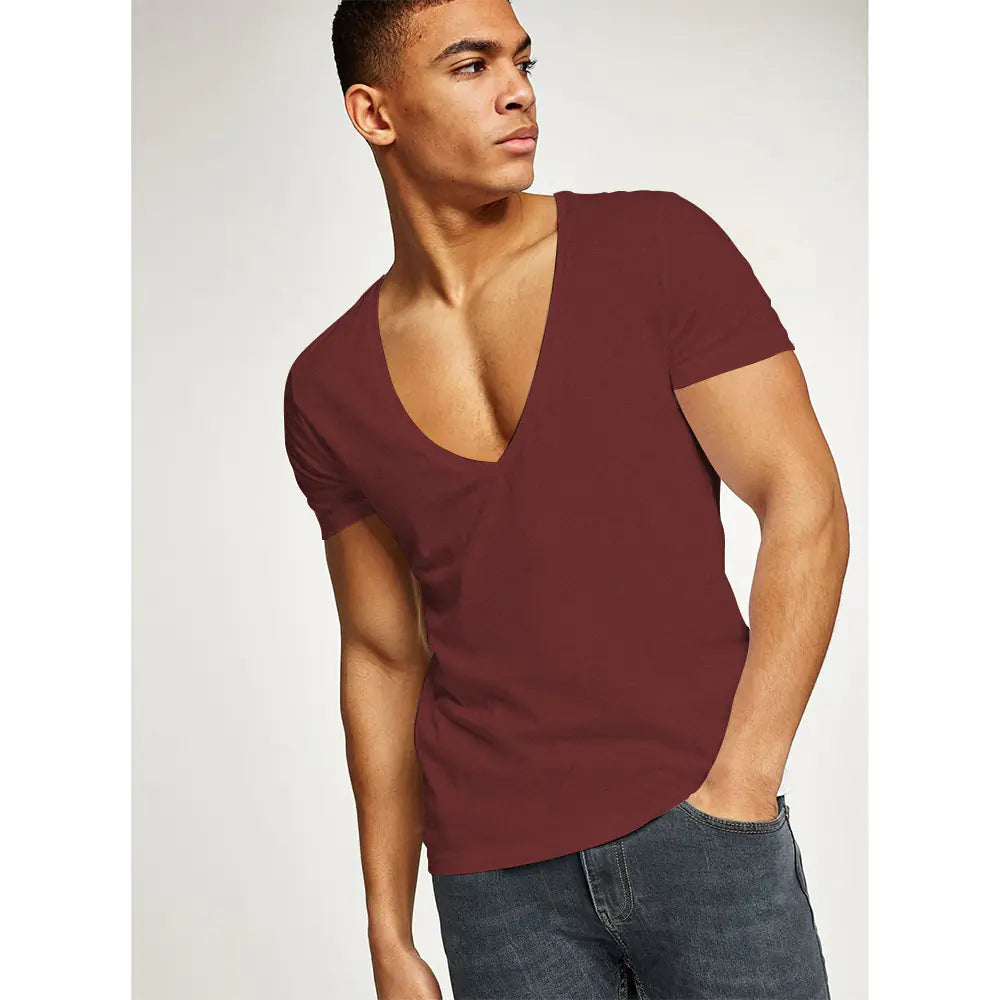Men's Slim Fit Deep V-Neck Short Sleeve T-Shirt