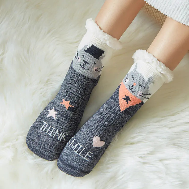 Winter Christmas Plush Coral Fleece Home Socks