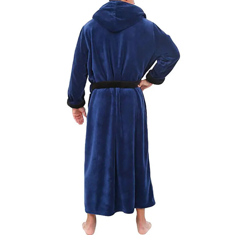 Men's Thick Flannel Hooded Bathrobe