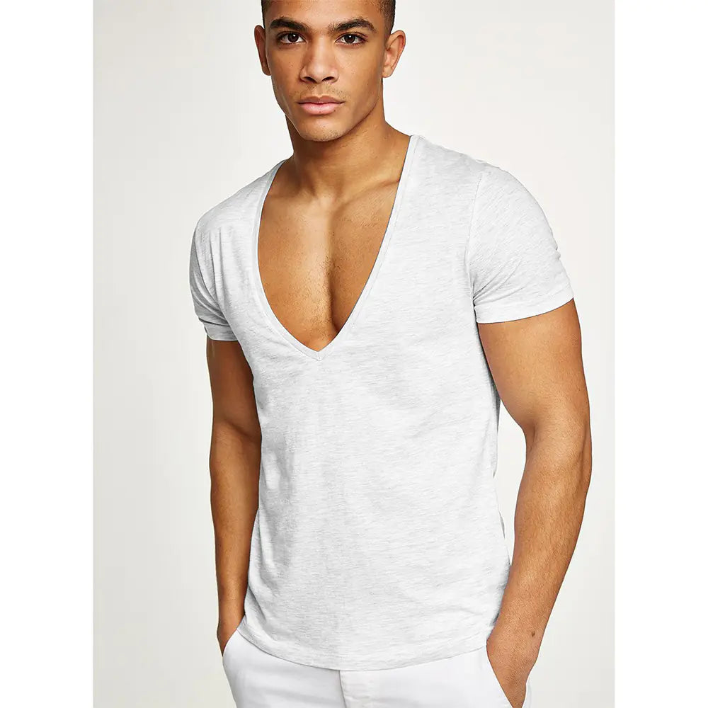 Men's Slim Fit Deep V-Neck Short Sleeve T-Shirt