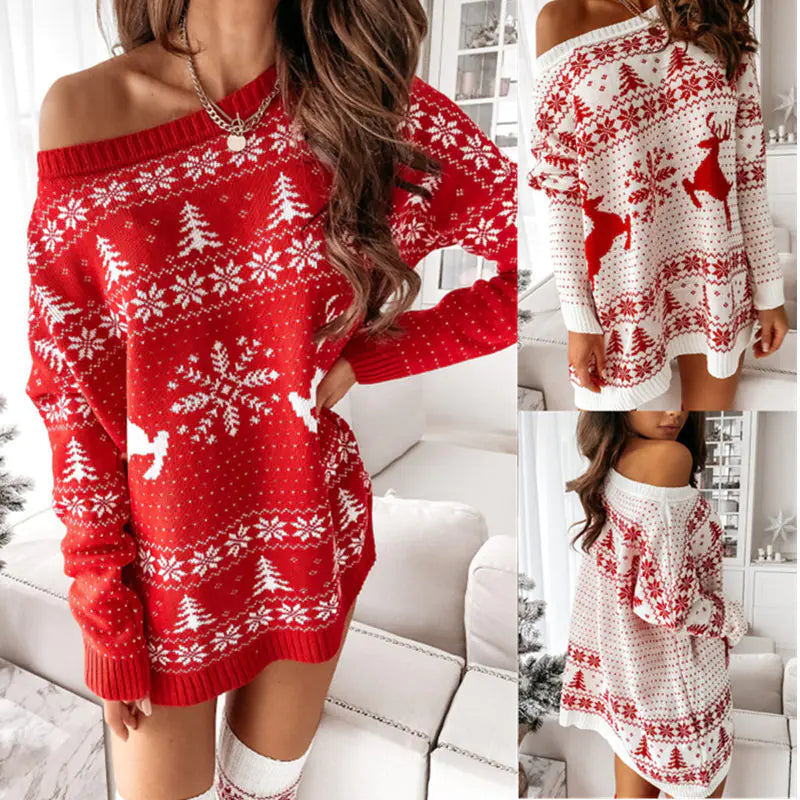 Ladies Christmas Long Sleeve Knit Dress