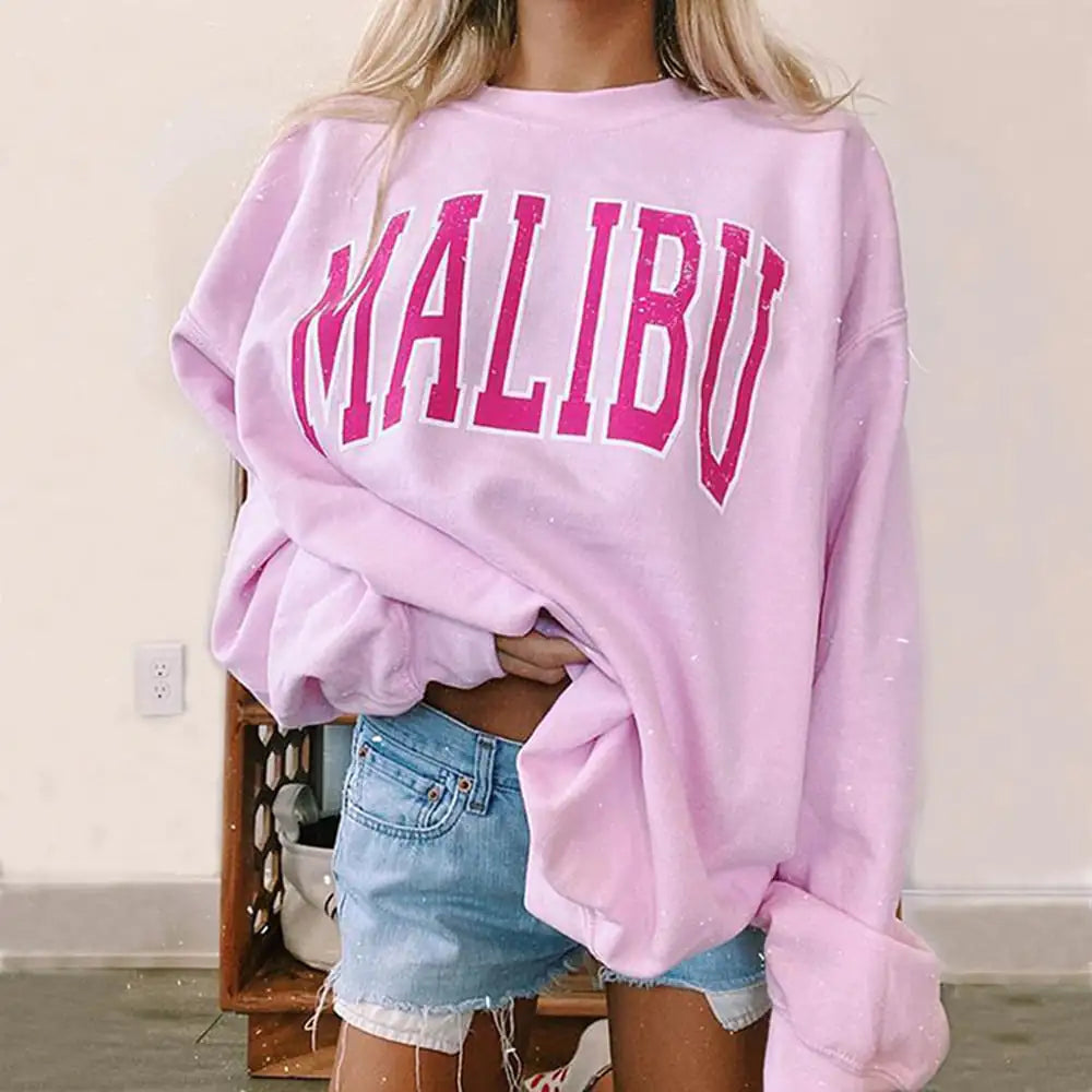 Casual Long Sleeve Round Neck Malibu Sweatshirt