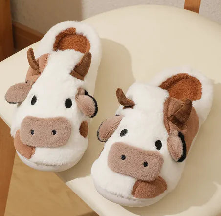 Cartoon Cow Fur Cotton Slippers