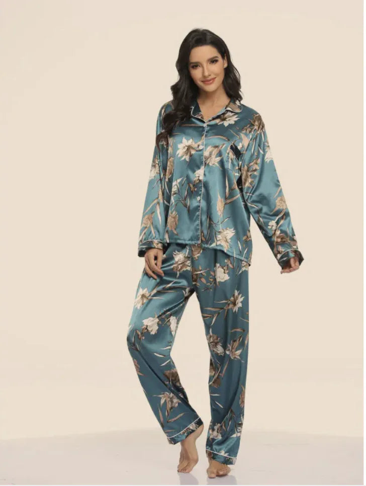 Ladies Stretch Satin Pyjama Set