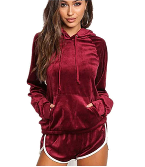 Velvet Hoodie and Shorts Set