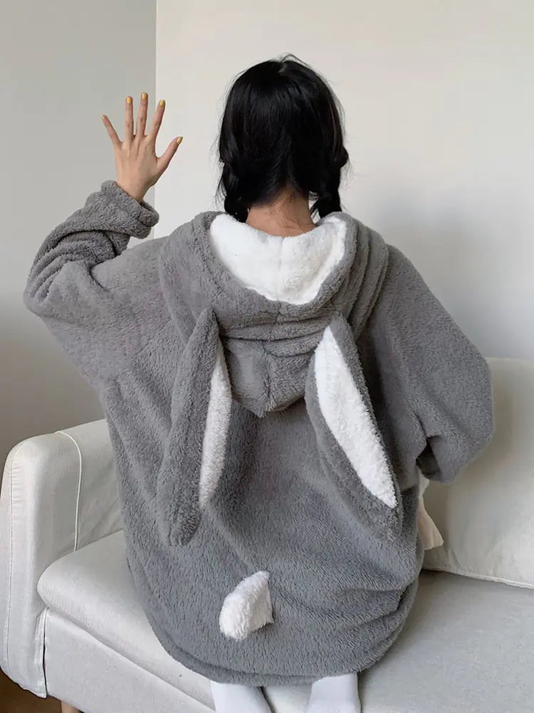 Cute Coral Velvet Winter Rabbit Onesie