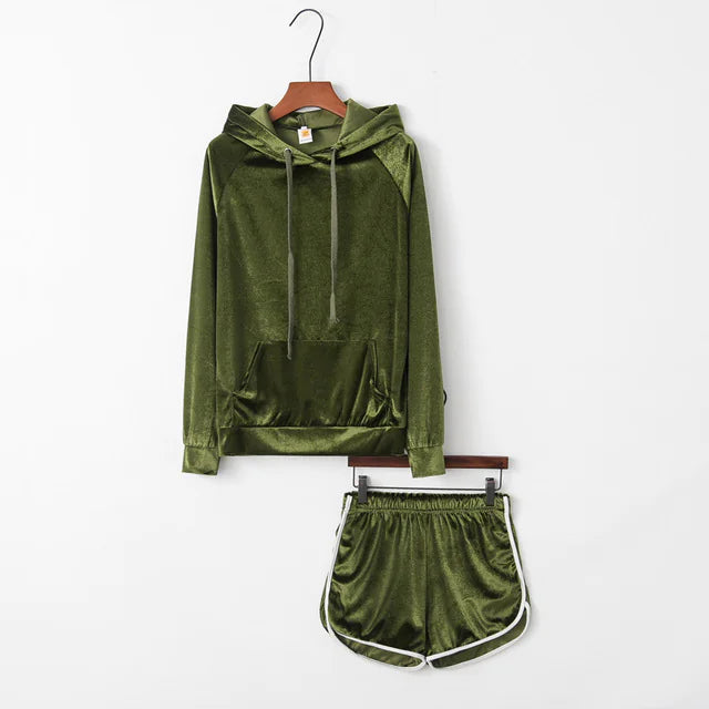 Velvet Hoodie and Shorts Set