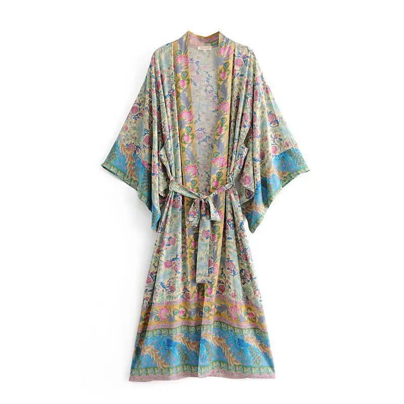 Long Phoenix Tail Print Kimono Cardigan