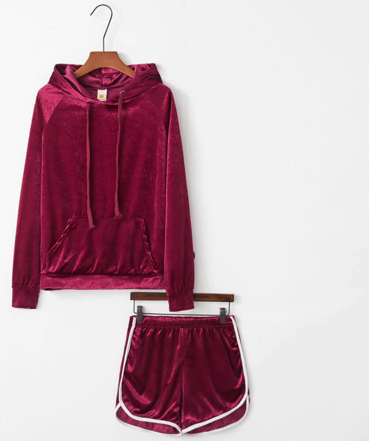 Velvet Hoodie and Shorts Set