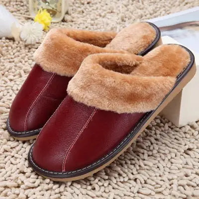 Mens Cowhide Cotton Slippers